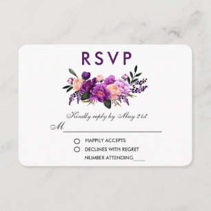 Cartons Réponse Mariage d'aquarelle couleur violet ultra violet PB