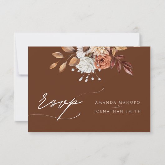 Cartons Réponse Mariage d'aquarelle d'automne de la nature (Dos)