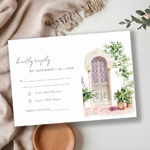 Cartons Réponse Mariage d'aquarelle de porte marocaine tropicale