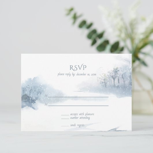 Cartons Réponse Mariage d'aquarelle douce bleu et blanc (Debout devant)