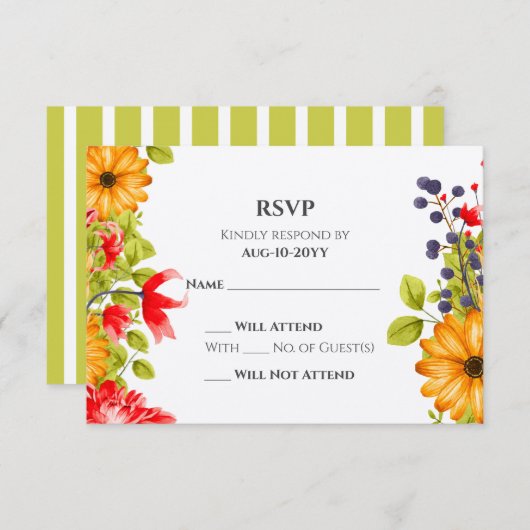 Cartons Réponse Mariage d'aquarelle florale brillant (Devant / Derrière)