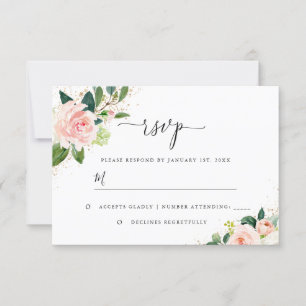 Cartons Réponse Mariage d'aquarelle florale de broyage doré