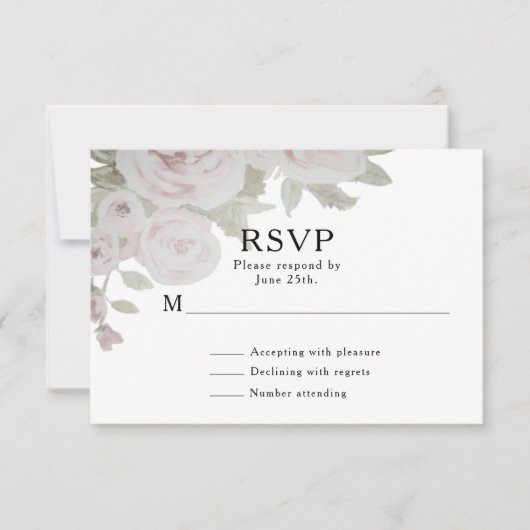 Cartons Réponse Mariage d'aquarelle florale de Rose rose pâle (Devant)