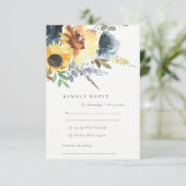 Cartons Réponse Mariage d'aquarelle florale de tournesol de la Mar (Debout devant)