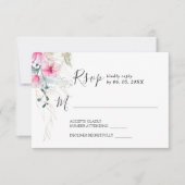 Cartons Réponse Mariage d'aquarelle florale rose gris (Devant)