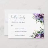 Cartons Réponse Mariage d'aquarelle florale violet et vert (Devant)