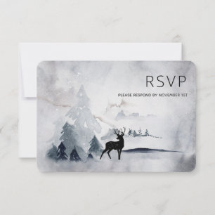 Cartons Réponse Mariage d'aquarelle gris-rustique