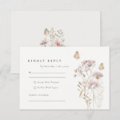 Cartons Réponse Mariage d'aquarelle Lilac Fleur sauvage Fern Folia (Devant / Derrière)