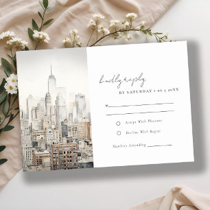 Cartons Réponse Mariage d'aquarelle minimaliste New York City Skyl