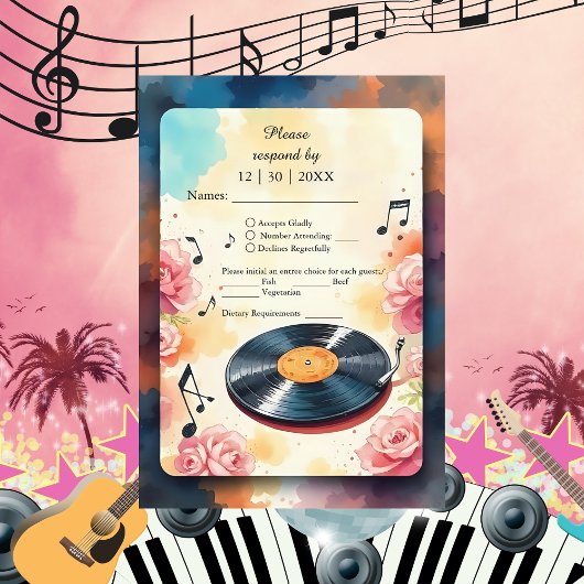 Cartons Réponse mariage d'aquarelle musicale florale