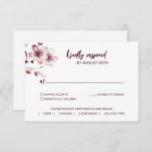 Cartons Réponse Mariage d'aquarelle romantique de Bourgogne et de  (Devant / Derrière)