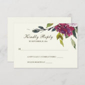 Cartons Réponse Mariage d'aquarelle rose foncé violet (Devant / Derrière)