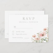 Cartons Réponse Mariage d'aquarelle rose pâle et pâle pour Fleurs  (Devant / Derrière)