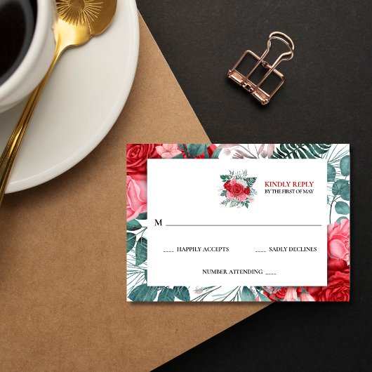 Cartons Réponse Mariage d'aquarelle rouge