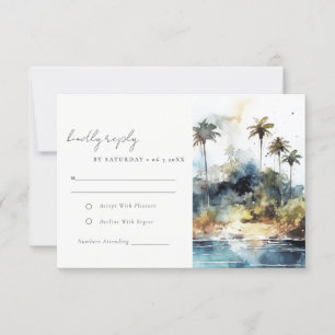 Cartons Réponse Mariage d'aquarelle Seascape Palm Tree Island