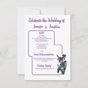 Cartons Réponse Mariage d'aquarelle simple violet Iris