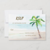Cartons Réponse Mariage d'aquarelle Tropical Beach Palm Tree (Devant)
