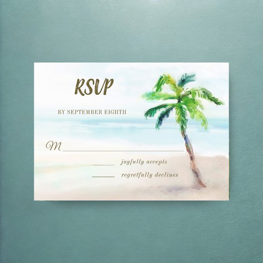 Cartons Réponse Mariage d'aquarelle Tropical Beach Palm Tree