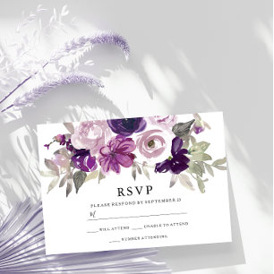 Cartons Réponse Mariage d'aquarelle violet