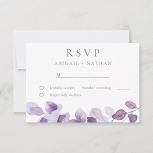 Cartons Réponse Mariage d'aquarelle violet élégant moderne