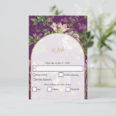 Cartons Réponse Mariage d'arc doré fleuri violet (Debout devant)