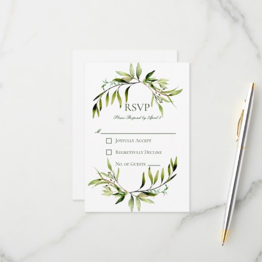 Cartons Réponse Mariage d'armature de verdure rustique (Devant/Arrière en situation)