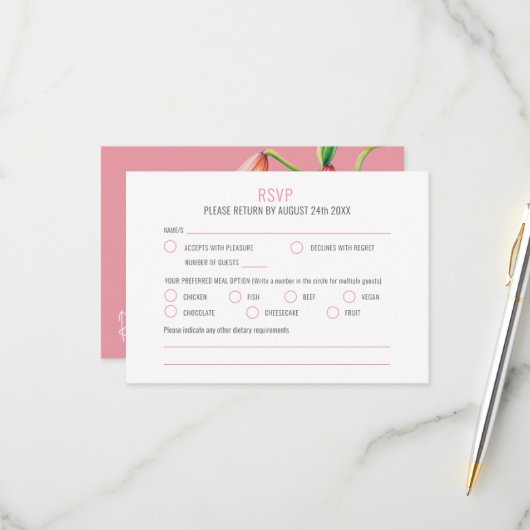 Cartons Réponse Mariage d'art botanique du lys d'Afrique de la clo (Devant/Arrière en situation)