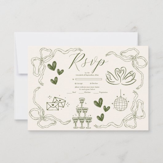 Cartons Réponse Mariage d'art de gribouillis rétro (Devant)