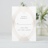 Cartons Réponse Mariage d'Art Déco Géométrique Ovale Blanc Or (Debout devant)