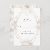 Cartons Réponse Mariage d'Art Déco Géométrique Ovale Blanc Or (Devant / Derrière)
