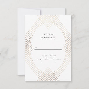 Cartons Réponse Mariage d'Art Déco Géométrique Ovale Blanc Or