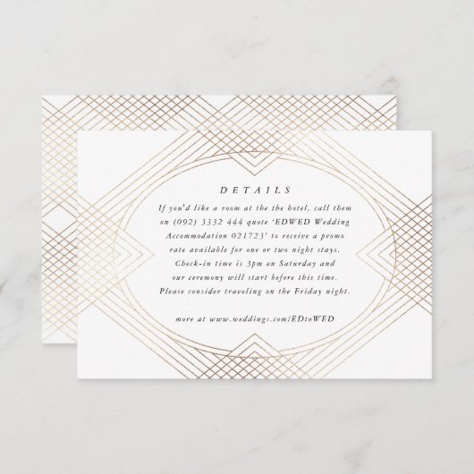 Cartons Réponse Mariage d'Art Déco Géométrique Ovale Blanc Or (Devant / Derrière)