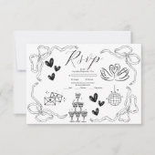 Cartons Réponse Mariage d'art gribouillé noir et blanc (Devant)