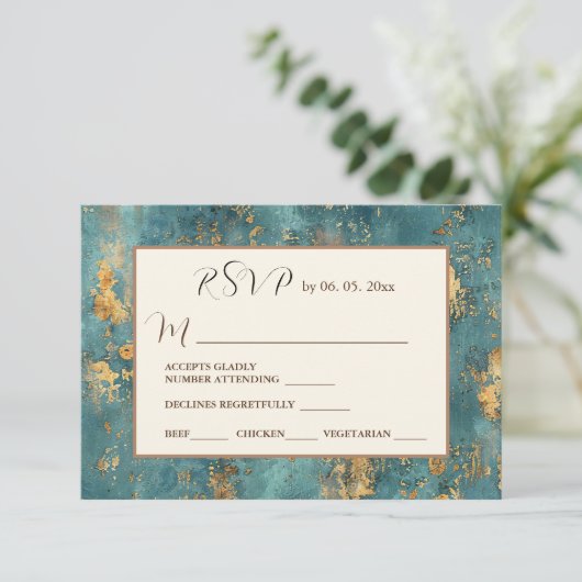 Cartons Réponse Mariage d'art moderne turquoise Gold Elegant (Debout devant)