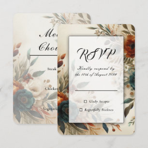 Cartons Réponse Mariage d'automne aux fleurs orange brûlé et bleue