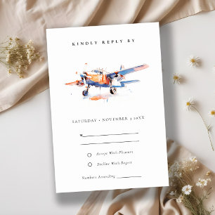 Cartons Réponse Mariage d'avion bleu orange bleu