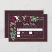 Cartons Réponse Mariage de automne d'aquarelle florale de Bourgogn (Devant / Derrière)