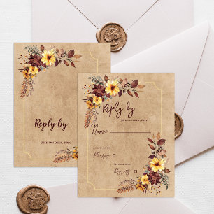 Cartons Réponse Mariage de automne d'automne jaune et bordeaux