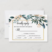 Cartons Réponse Mariage de automne élégant Flore Bleu profond (Devant)