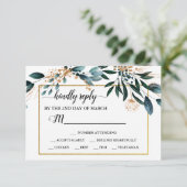 Cartons Réponse Mariage de automne élégant Flore Bleu profond (Debout devant)