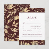 Cartons Réponse Mariage de automne Feuille de Bourgogne et d'or RS (Devant / Derrière)