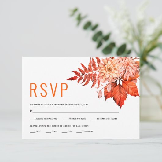 Cartons Réponse Mariage de automne fleuri à fleurs d'automne orang (Debout devant)