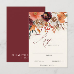 Cartons Réponse Mariage de automne Floral Orange Bourgogne