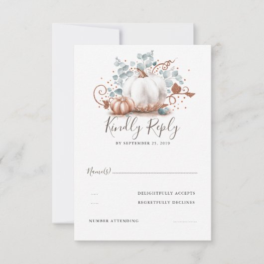 Cartons Réponse Mariage de automne rose d'or et de blanc Citrouill (Devant)