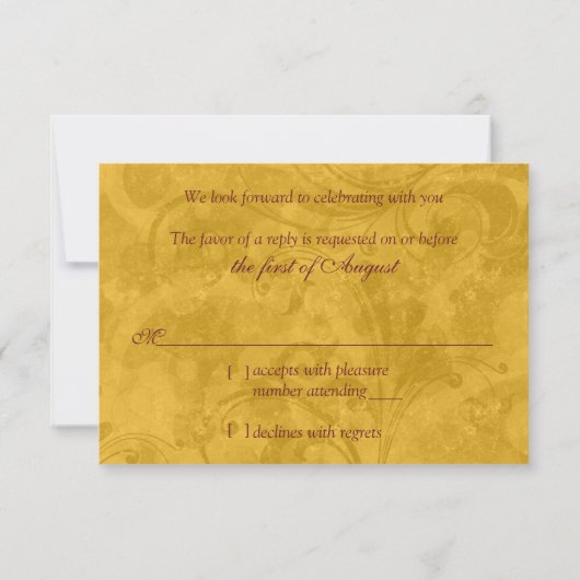 Cartons Réponse Mariage de bal de mascarade victorienne Ornate RSV (Dos)