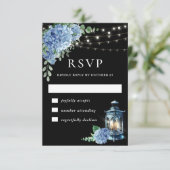 Cartons Réponse Mariage de Boho noir bleu Hydrangea Lanterne (Debout devant)