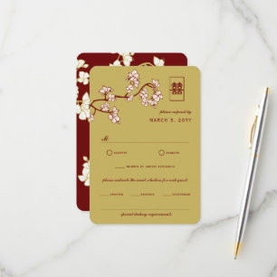 Cartons Réponse Mariage de bonheur double rouge à fleurs de prune