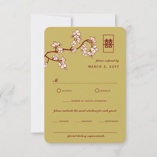 Cartons Réponse Mariage de bonheur double rouge à fleurs de prune (Devant)