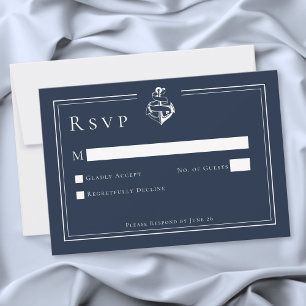 Cartons Réponse Mariage de bord de mer minimaliste bleu blanc ancr
