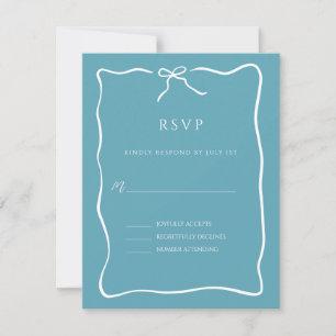 Cartons Réponse Mariage de bordure de script Whimsical bleu